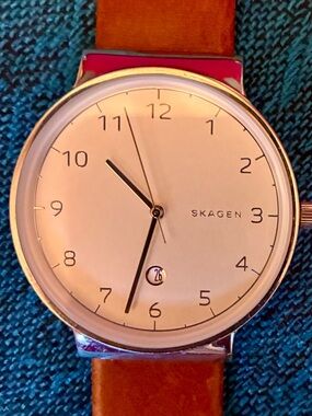 Skagen Silver Dial Watch with Brown Leather Strap